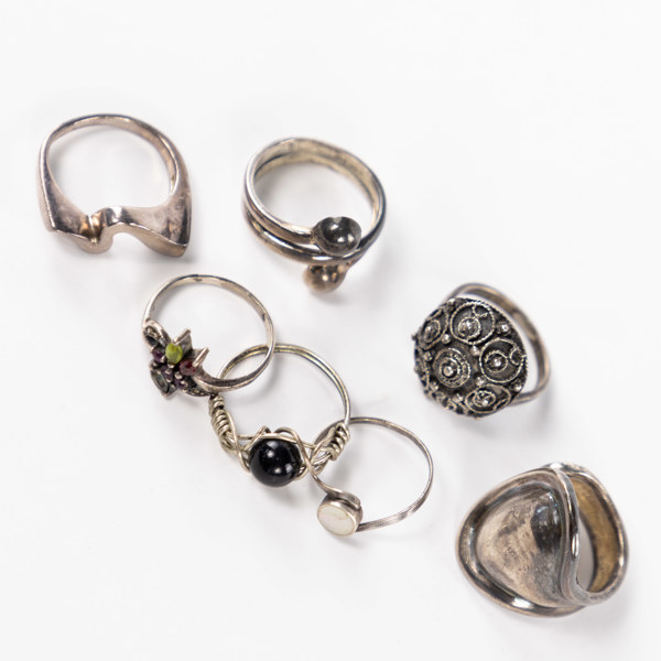 Ringar, 7 st, silver, vikt 34,7 gram