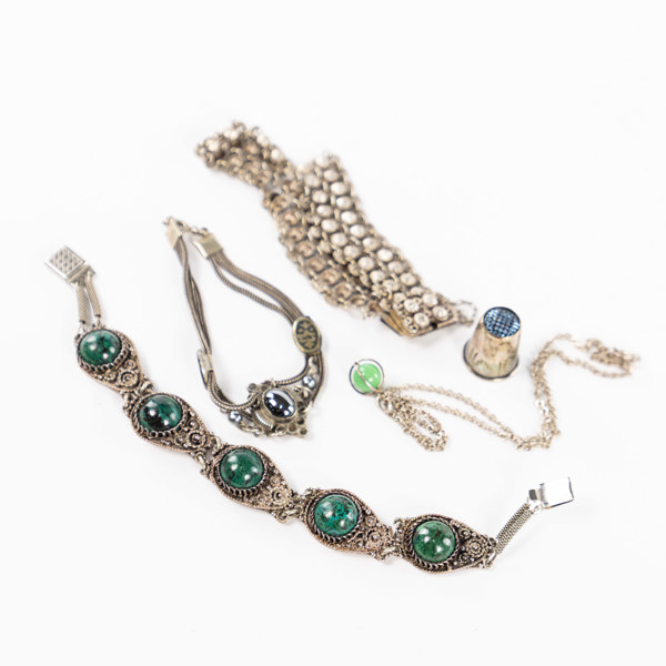 Smycken, fingerborg, 5 delar, silver, vikt 53,7 gram