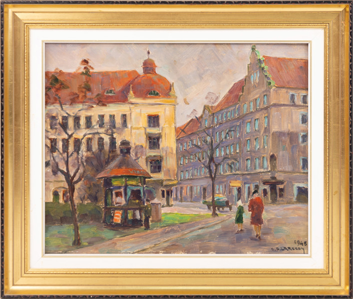 Carl Oscar Larsson, olja på pannå, signerad, daterad 1945, 52 x 44 cm