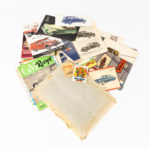 Diverse äldre fordonslitteratur, broschyrer, reklamblad, m.m., 1930-60-tal