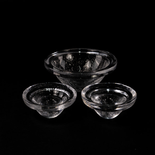 Skål, ljusstakar, 3 delar, glas, största diameter 19 cm