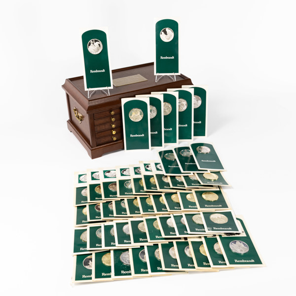 Samlarmedaljer, 50 st, "Rembrandt", sterlingsilver, i schatull