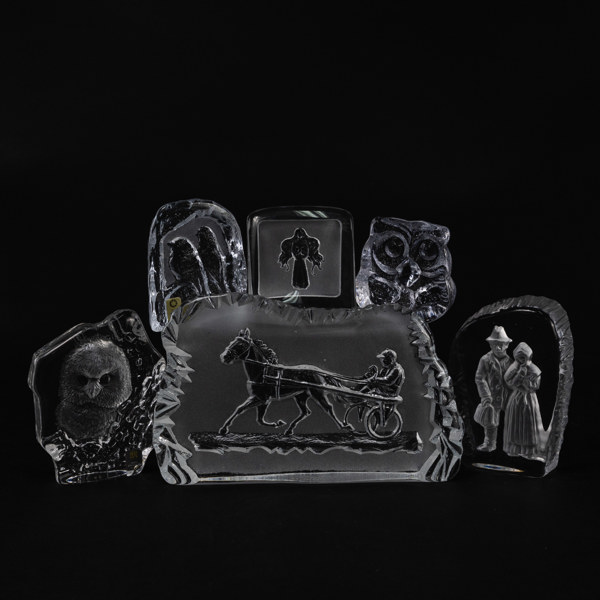 Glasblock, 6 st, bl a Mats Jonasson, Målerås, höjd 14 cm och mindre