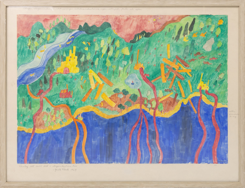 Agneta Flock, akvarell, signerad, daterad 1969, 82 x 63 cm
