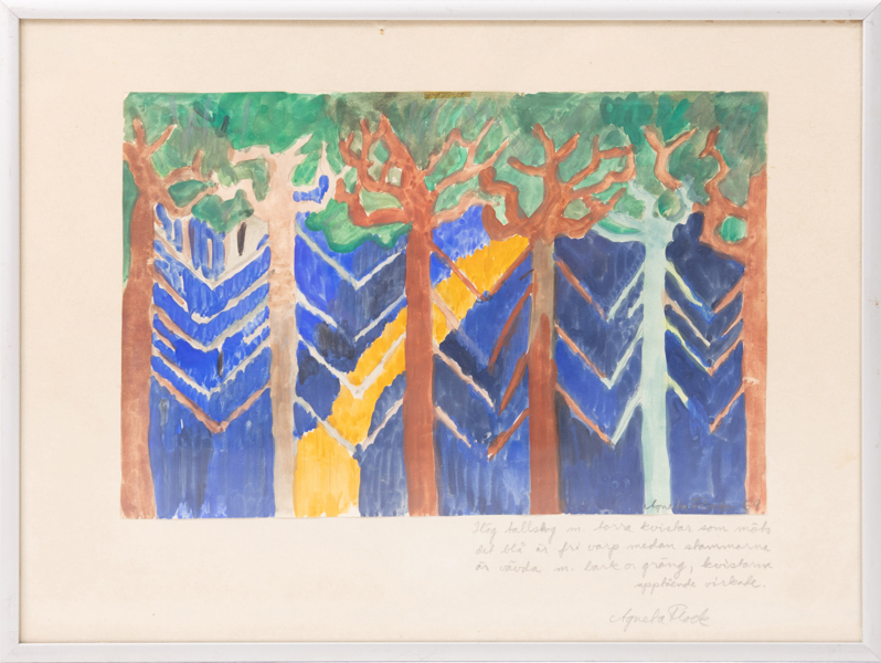 Agneta Flock, akvarell, "Tallskog", signerad, daterad 1969, 41 x 31 cm