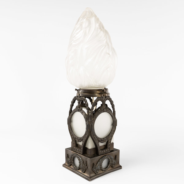 Bordslampa, äldre, metall/glas, höjd 60 cm