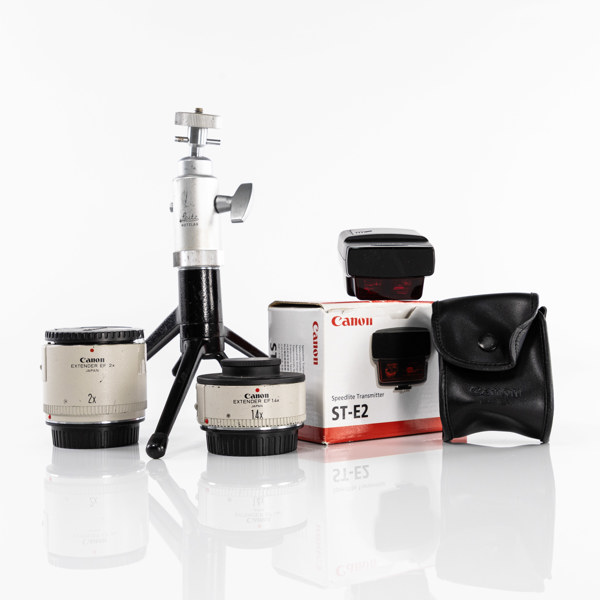 Tillbehör, Canon, Leitz, stativ, brännviddsförlängare, m.m.