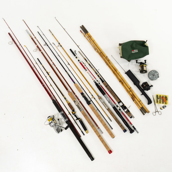 Fiskeutrustning, spö och rullar, ett parti, bl a ABU Ambassadeur 6500