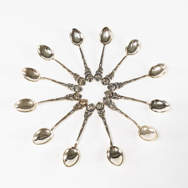 Kaffeskedar, 12 st, "Rosen", vikt 137,3 gram