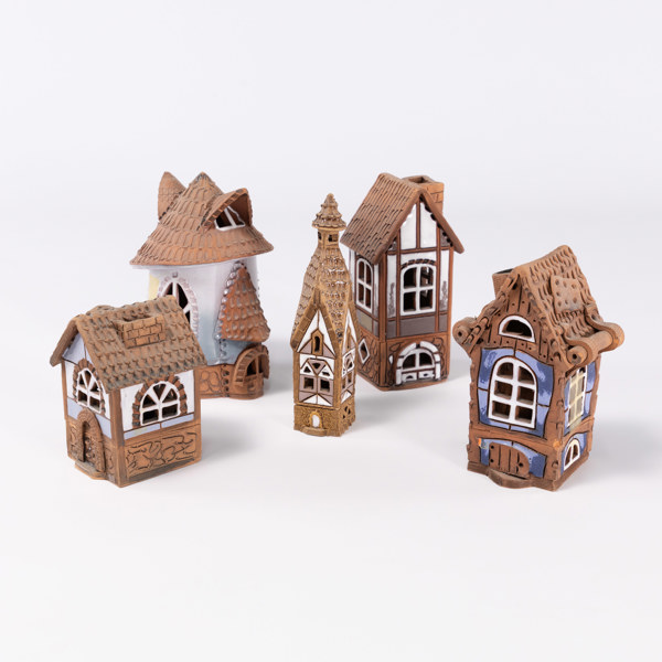 Ljuslyktor, 5 st, keramik, Simiene, Litauen, höjd 15 cm