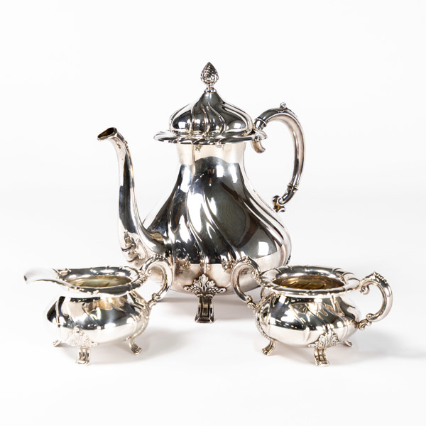 Kaffeservis, 3 delar, silver, högsta 25 cm, vikt 935 gram