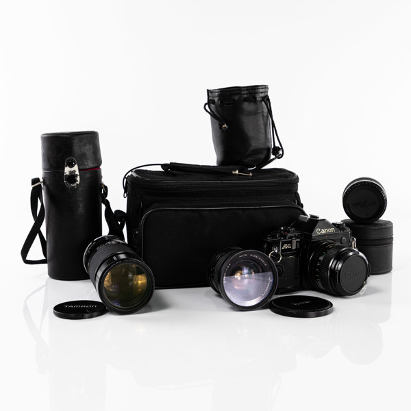 Systemkamera, Canon, A-1, 3 objektiv, 70-tal, Japan