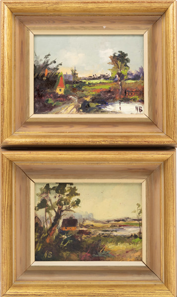 Karin Borgström, olja på pannå, 2 st, monogramsignerade, 27 x 22 cm