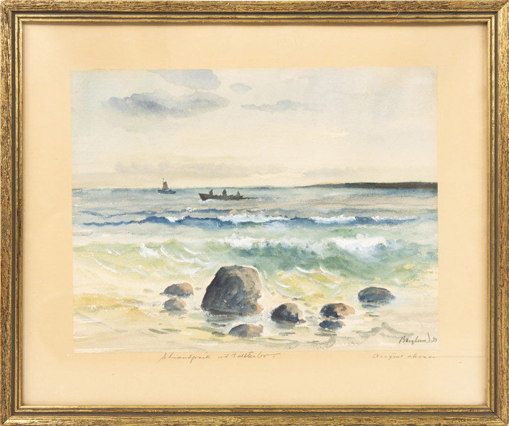 Gunnar Berglund, akvarell, "Strandparti vid Falsterbo", signerad, 38 x 32 cm