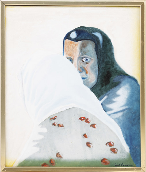 Carl E Larsson, olja på duk, signerad, 50x59 cm