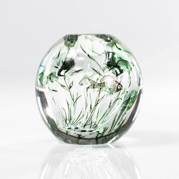 Edward Hald, vas, fiskgraal, signerad, Orrefors, höjd 12 cm