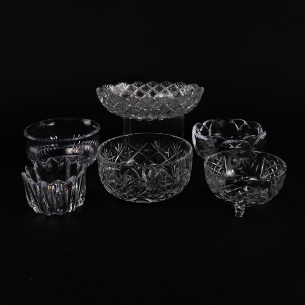 Skålar, 6 st, bl a Orrefors, Royal Copenhagen, längd 27 cm och mindre