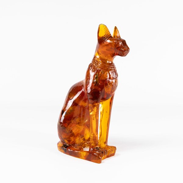 Skulptur, bärnstensimitation, katt, höjd 37 cm