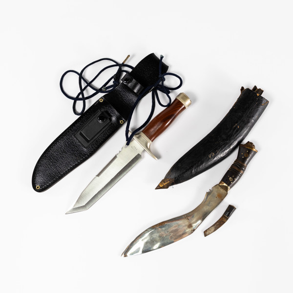 Knivar, 2 st, Gurkha, Bowie, längsta 32 cm