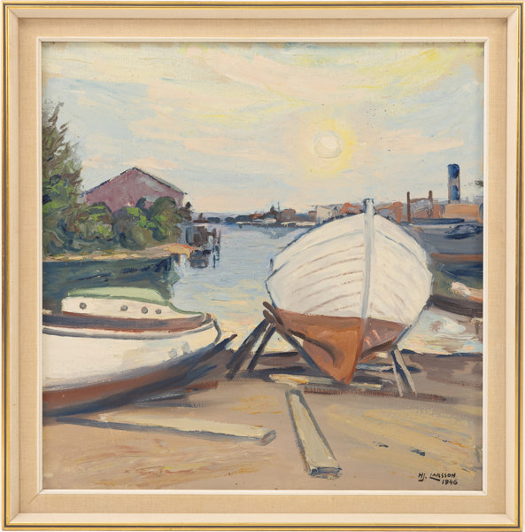 Hjalmar Larsson, olja på pannå, signerad, 1946, 70x71 cm