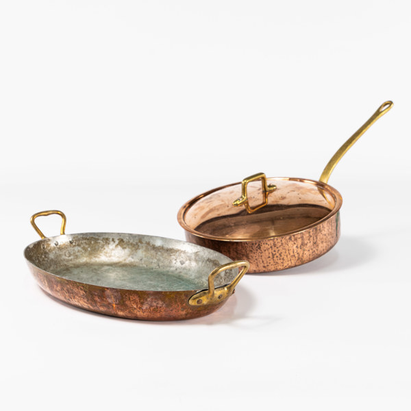 Kopparpanna, traktörpanna, längd 40 cm och mindre