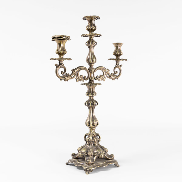 Kandelaber, trearmad, nysilver, höjd 55 cm