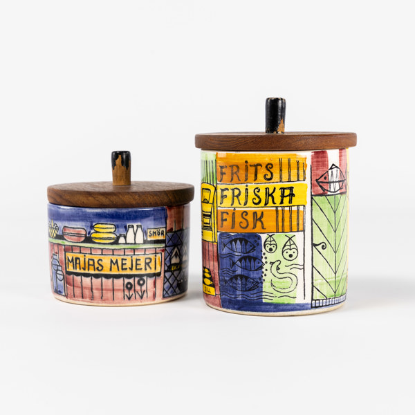 Anita Nylund, lockburkar, 2 st, "Vår Lilla Stad", JIE