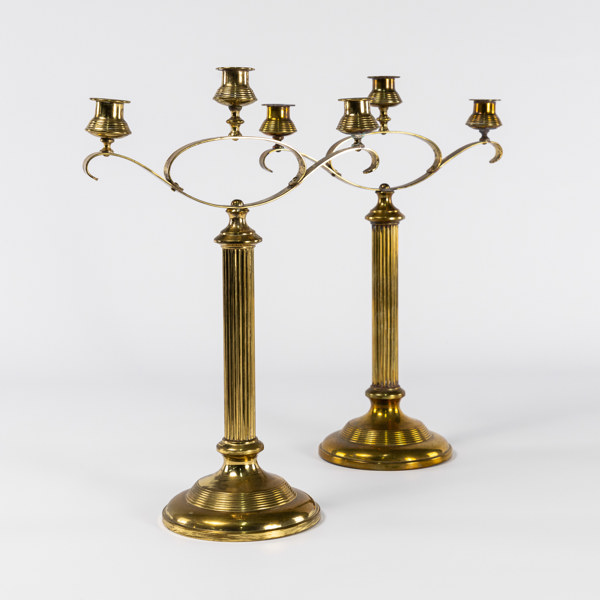 Kandelabrar, ett par, mässing, Oscar Nilsson, Eskilstuna, höjd 40 cm