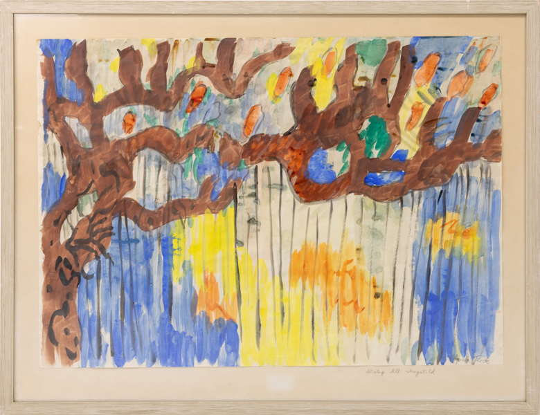 Agneta Flock, akvarell, "Förslag till skogsbild", signerad, 82 x 63 cm