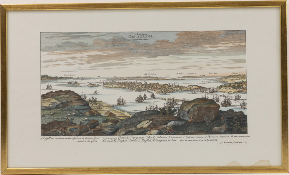 Inramat tryck, motiv från Karlskrona, 67 x 40 cm