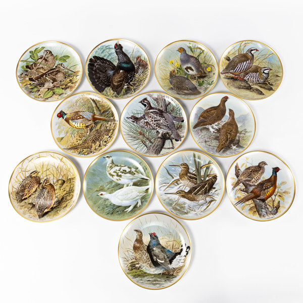 Tallrikar, 12 st, "Gamebirds of the world", Franklin Porcelain, Ø 23 cm