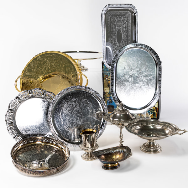 Nysilver, 11 delar, bl a Scandia Present, längsta 32 cm