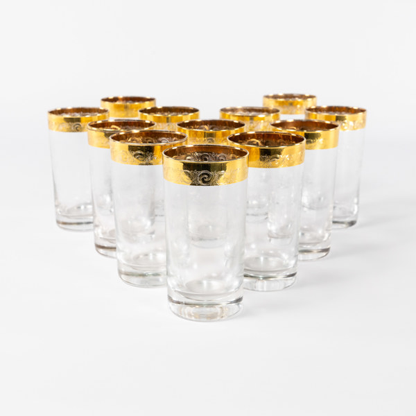Dricksglas, 12 st, med gulddekor, höjd 13,5 cm