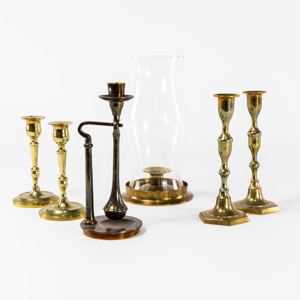 Ljusstakar, 6 st, mässing, högsta 26 cm