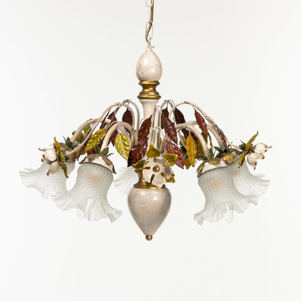 Taklampa, 5 ljuspunkter, med bladdekor, Lampgustaf, höjd 45 cm