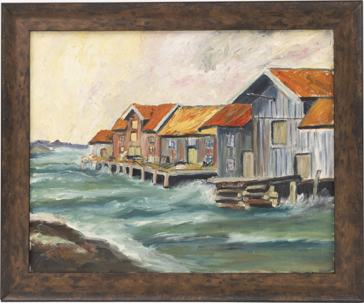 Gösta Larson, olja på duk, kustmotiv, signerad, 59 x 49 cm