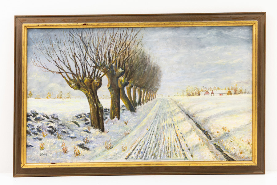 Oidentifierad konstnär, olja på duk, vintermotiv, signerad K Malm, 78 x 50 cm