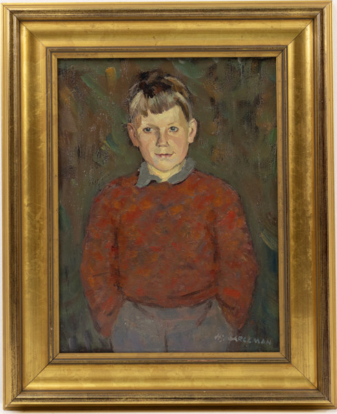 Hjalmar Arleman, olja på pannå, porträtt, signerad, 44 x 54 cm