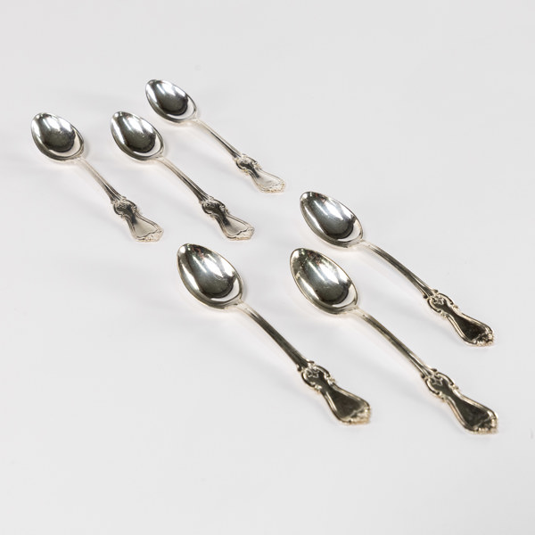 Teskedar, 6 st, silver, "Olga", vikt 75,9 gram