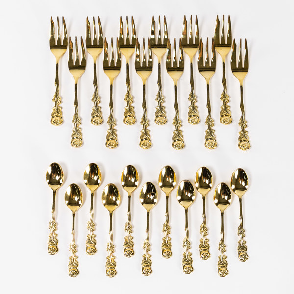 Tårtbestick, 23 delar, guldpläterade