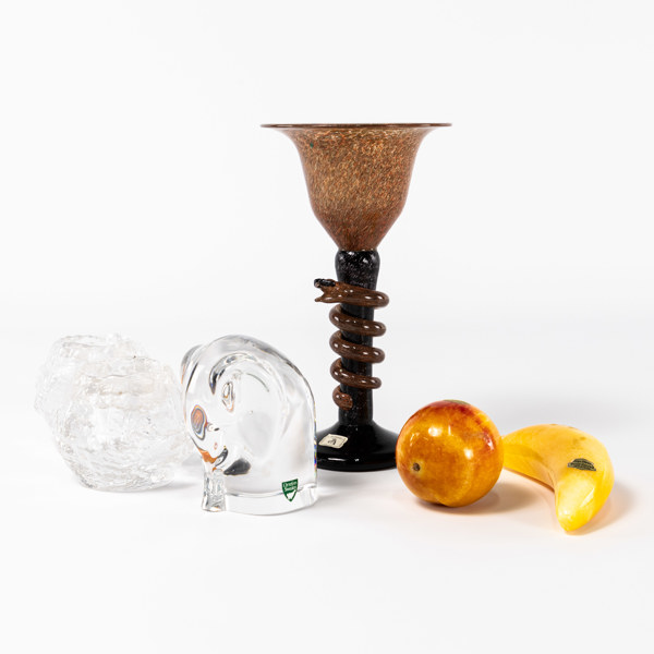 Ljusstakar, skulpturer, 6 delar, glas, onyx, högsta 22 cm