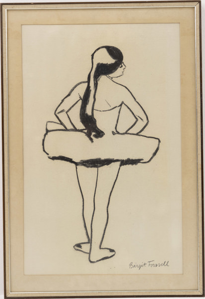 Birgit Forssell, kolteckning, "Dansös", signerad, 40 x 58 cm