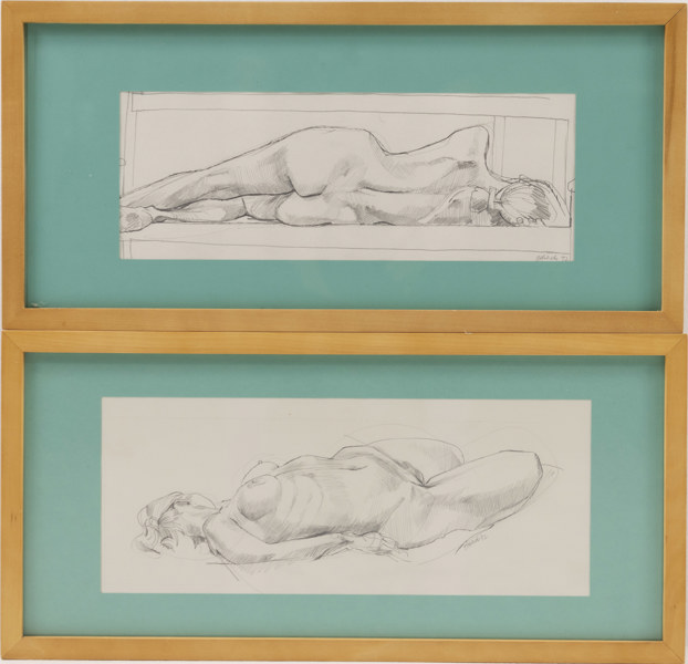 Oidentifierad konstnär, teckningar, 2 st, nakenstudier, signerade Edwards, 52 x 26 cm