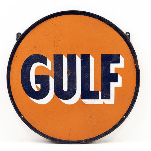 Emaljskylt, "Gulf", 1960-tal, diameter 70 cm