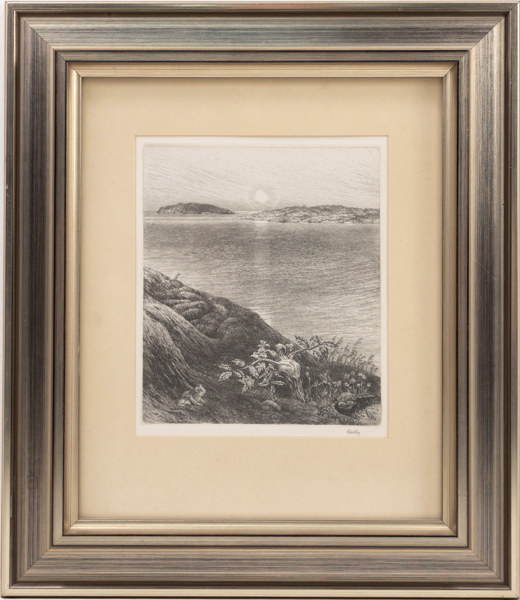 Folke Gullby, etsning, skärgårdsmotiv, signerad, 34 x 39 cm
