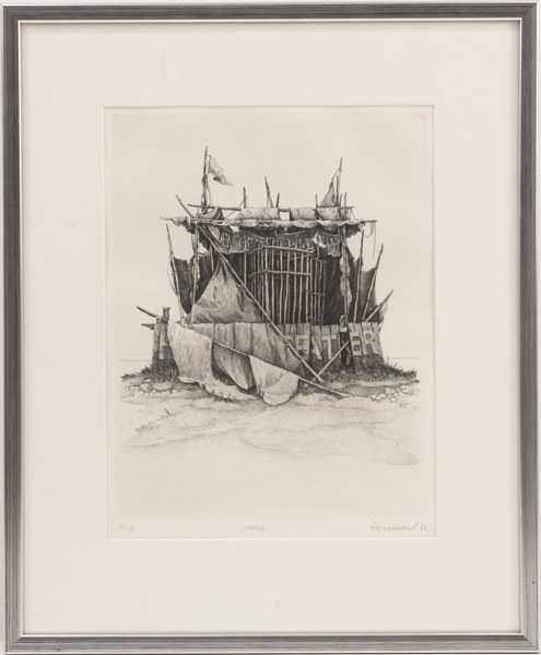 Åke Johansson, litografi, "Strandad", signerad, numrerad 131/150, 42 x 52 cm