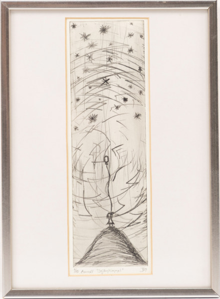 Oidentifierad konstnär, torrnål, "Stjärnhimmel, signerad, numrerad 1/15, 22 x 31 cm