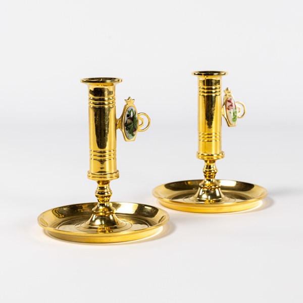 Ljusstakar, ett par, mässing, Calmare Nyckel, höjd 14 cm