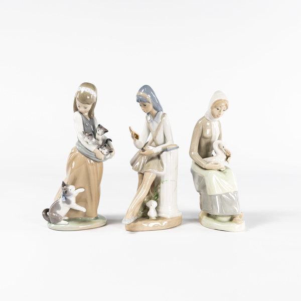 Figuriner, 3 st, bl a Lladro, höjd 24,5 cm och mindre