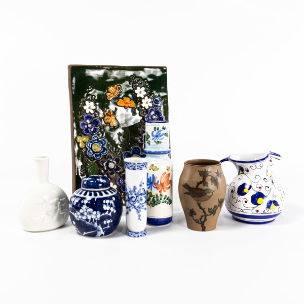 Porslin, stengods, 7 delar, bl a Jie, L Hjorth, längsta 33 cm